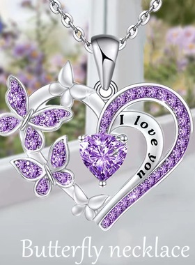 欧美跨境时尚女士爱心蝴蝶微镶水钻l love you简约项链合金吊坠