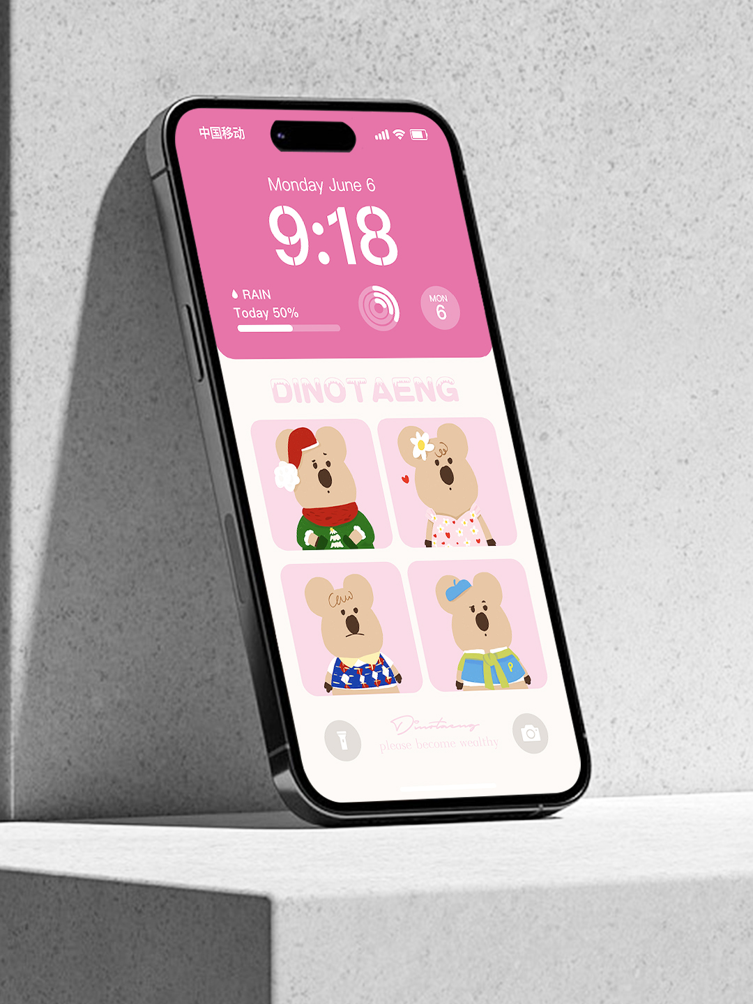 手机壁纸4K高清图片柿子椒熊苹果锁屏主题可爱治愈卡通iphone06