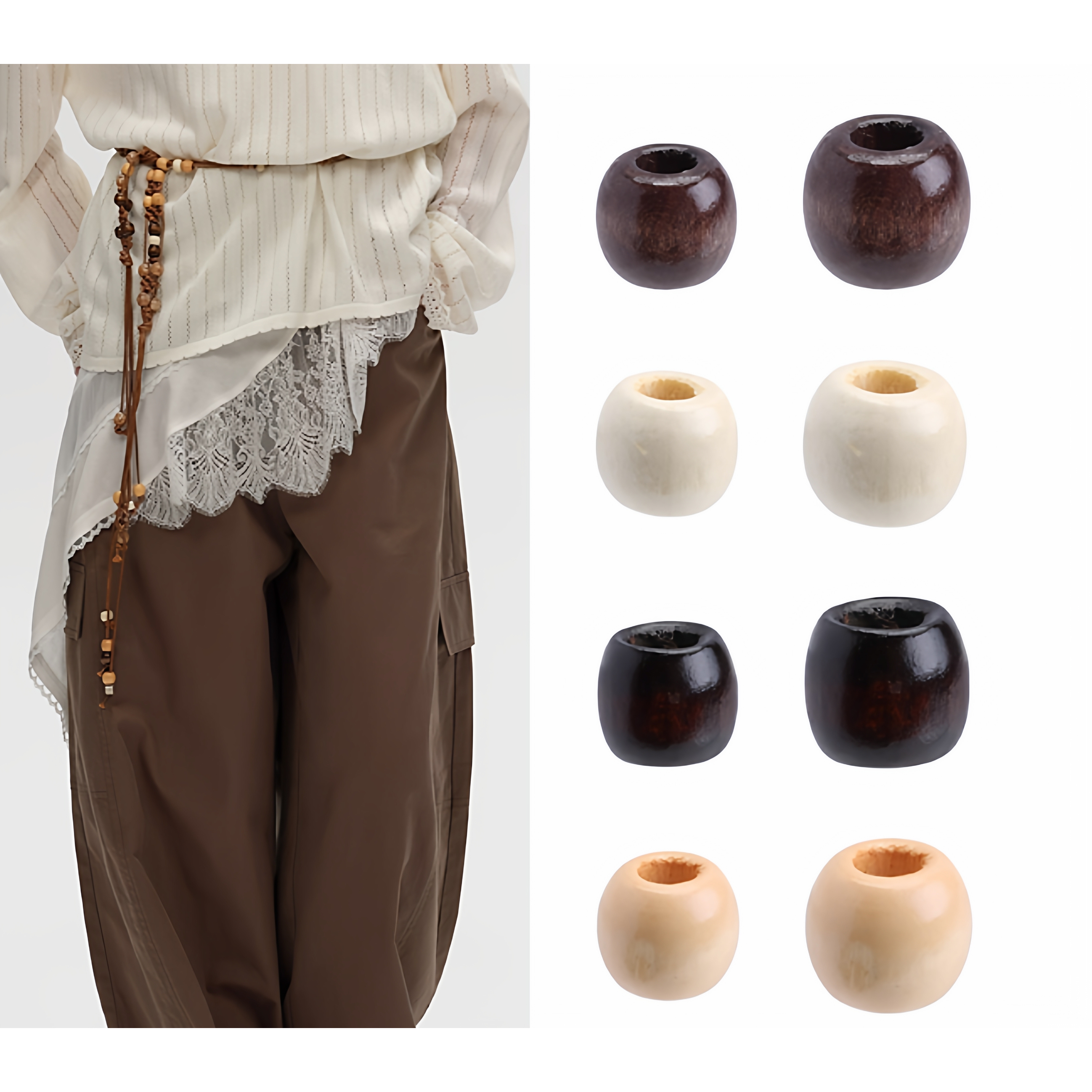 Diy配件手工挂饰木珠项链手链串珠流苏捕梦网材料枫木散珠 100颗