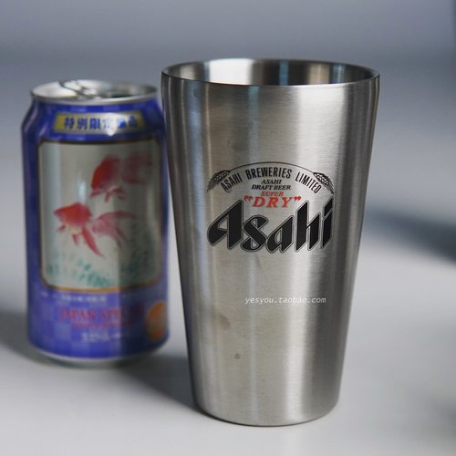 日本Asahi朝日SUPER DRY精酿啤酒杯冰杯不锈钢杯商用金属保冷杯