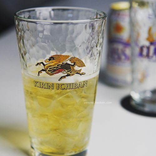 日本KIRIN麒麟ICHIBAN锤纹啤酒杯厚底玻璃杯子耐热酒吧商用扎啤杯