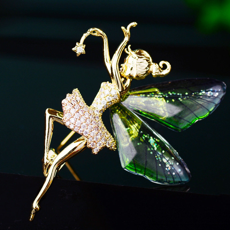 韩版精灵仙子蝴蝶锆石胸针创意优雅蝉翼翅膀别针配饰气质蝴蝶胸花