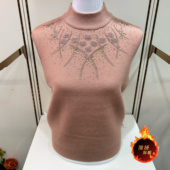 艾靓依高贵妈妈款 厚 中老年烫钻羊毛衫 洋气冬装 加绒毛衣高领打底衫