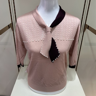 五分袖带领针织衫妈妈装