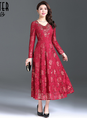 古贝莎高端品牌喜婆婆蕾丝红色晚宴会结婚礼服庆典妈妈连衣裙