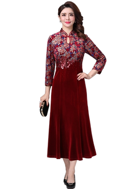 古贝莎春秋品牌女装丝绒新娘结婚宴会礼服岳母妈妈装连衣裙子