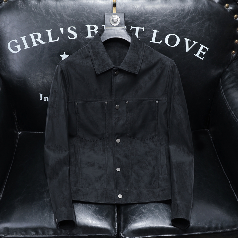 2025年秋冬新款男士翻领机车皮外套修身潮男货号56118P165沙发，男装皮衣，钱塘6007(原2006)