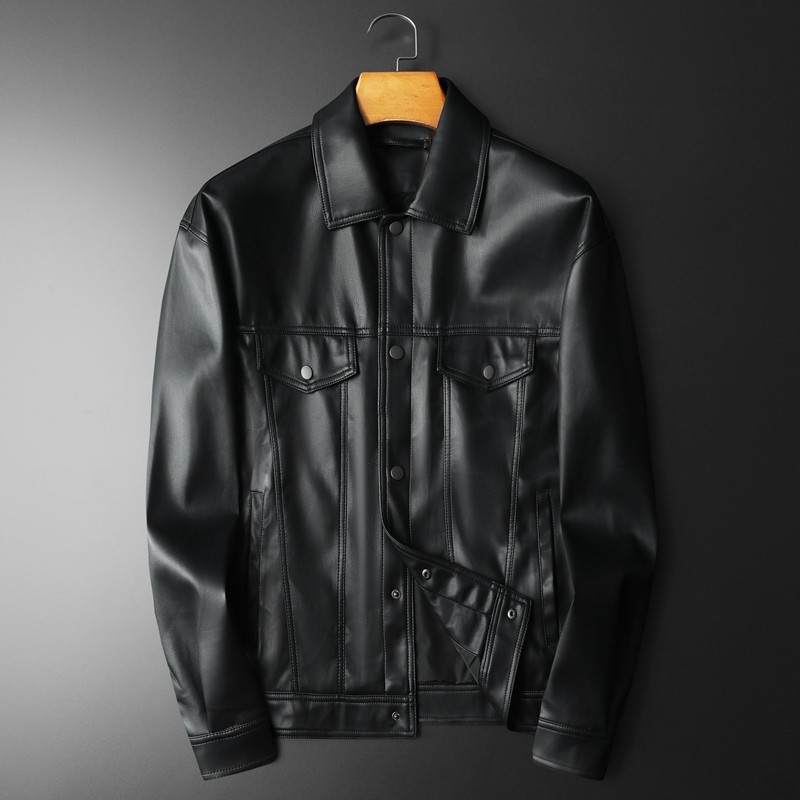 2024年秋冬新款男士翻领机车皮外套修身潮男货号6180 P175平铺图,男装,皮衣,淘宝优惠券,粉丝福利购,淘宝优惠卷