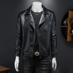 2024年秋冬新款男士翻领机车皮外套修身潮男货号6189P185 假模图,男装工装外套,钱塘6007(原2006)