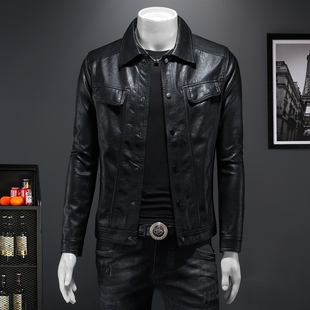 潮男货号7950P175 翻领机车皮外套修身 假模图 男士 2024年秋冬新款