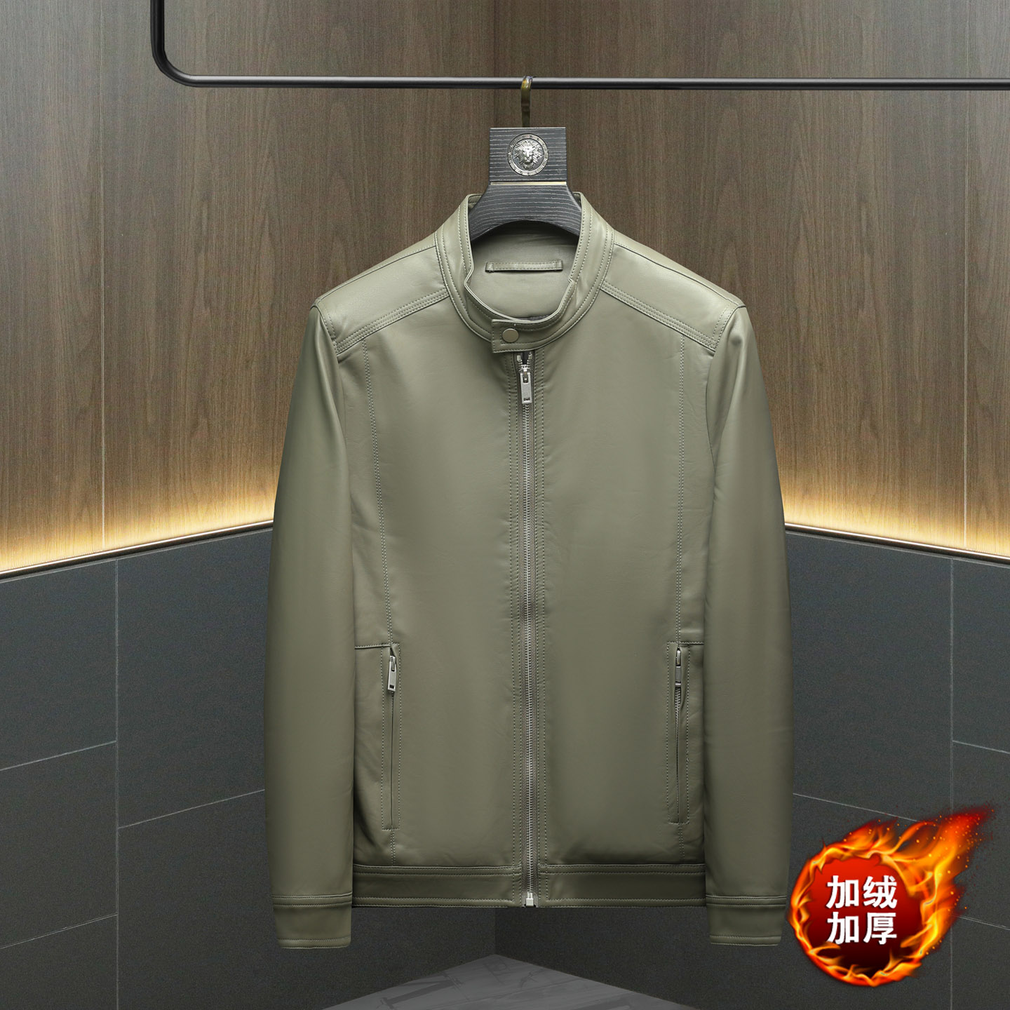 2025秋冬新款加棉男士立领机车皮外套修身潮男7802-2P175沙发，男装皮衣，钱塘6007(原2006)