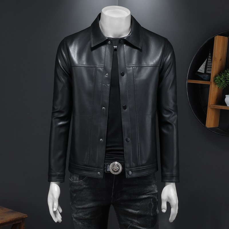 2025年秋冬新款男士翻领机车皮外套修身潮男货号9123 P165 假模,男装,皮衣,淘宝优惠券,粉丝福利购,淘宝优惠卷