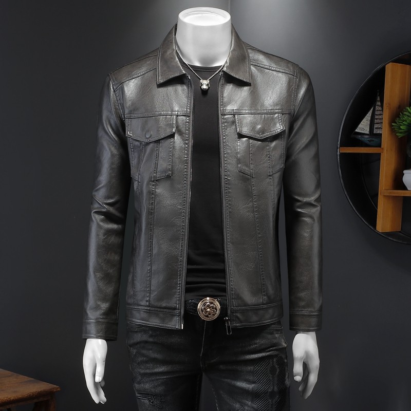2024年秋冬新款男士翻领机车皮外套修身潮男货号8310 P165 假模,男装,皮衣,淘宝优惠券,粉丝福利购,淘宝优惠卷