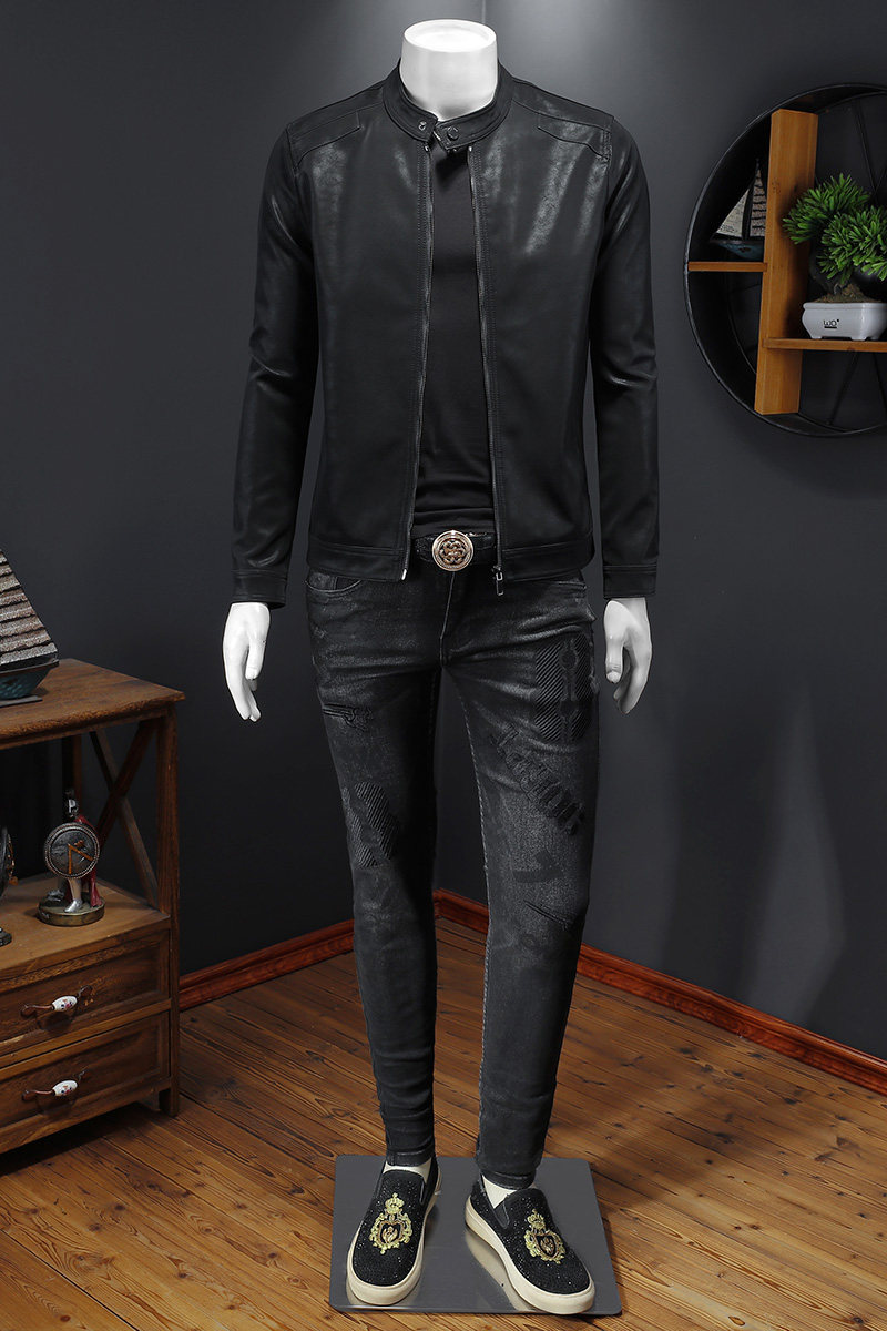 2025年春款新款男士立领机车皮外套修身潮男货号9002P145假模图,男装皮衣,钱塘6007(原2006)