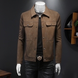 2026年秋冬新款男士翻领机车皮外套修身潮男货号9013P175假模图，男装夹克，钱塘6007(原2006)