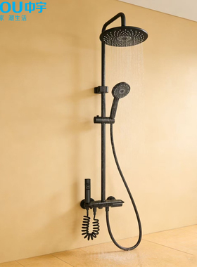 中宇卫浴全新枪灰色淋浴柱升降花洒套装带喷枪淋浴器WJY14814GG