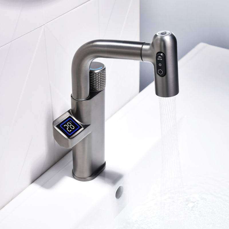 绿太阳铜合金数显抽拉式台盆龙头