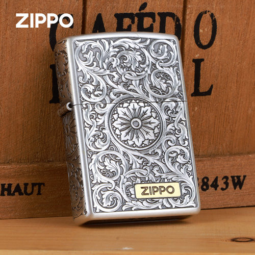 ZIPPO仿古银唐草四面环雕