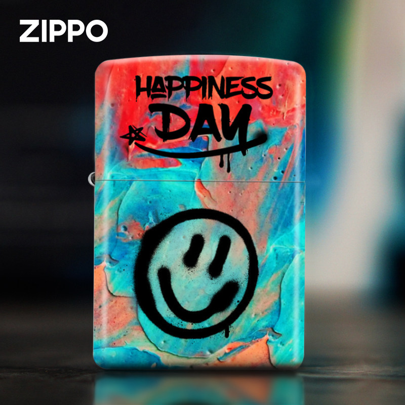 ZIPPO打火机炫彩涂鸦笑脸六面彩印夜光版个性创意情侣礼物送男友