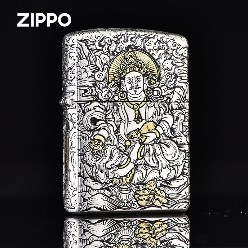 Zippo/之宝镀银错金黄财神打火机
