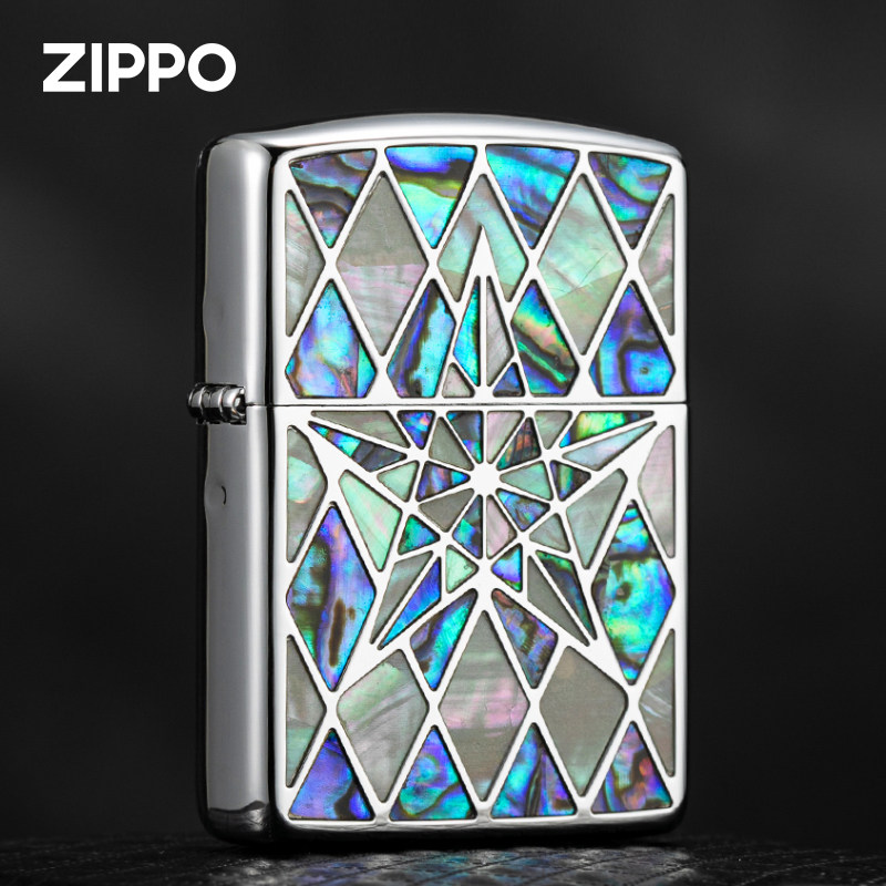 ZIPPO/之宝打火机双面贝壳五芒星彩贝盔甲防风原装正品收藏送男友
