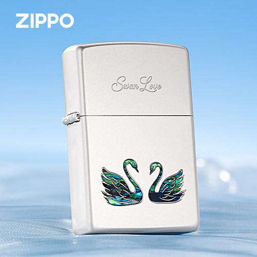 ZIPPO/之宝打火机原装正品珍珠银贝壳镶嵌天鹅之恋防风收藏送男友