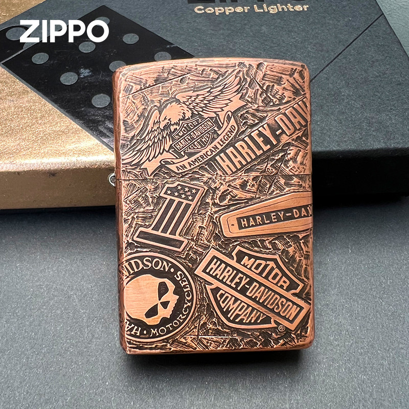 ZIPPO打火机紫铜DIY哈雷十一章芝宝煤油防风复古男士个性收藏送礼