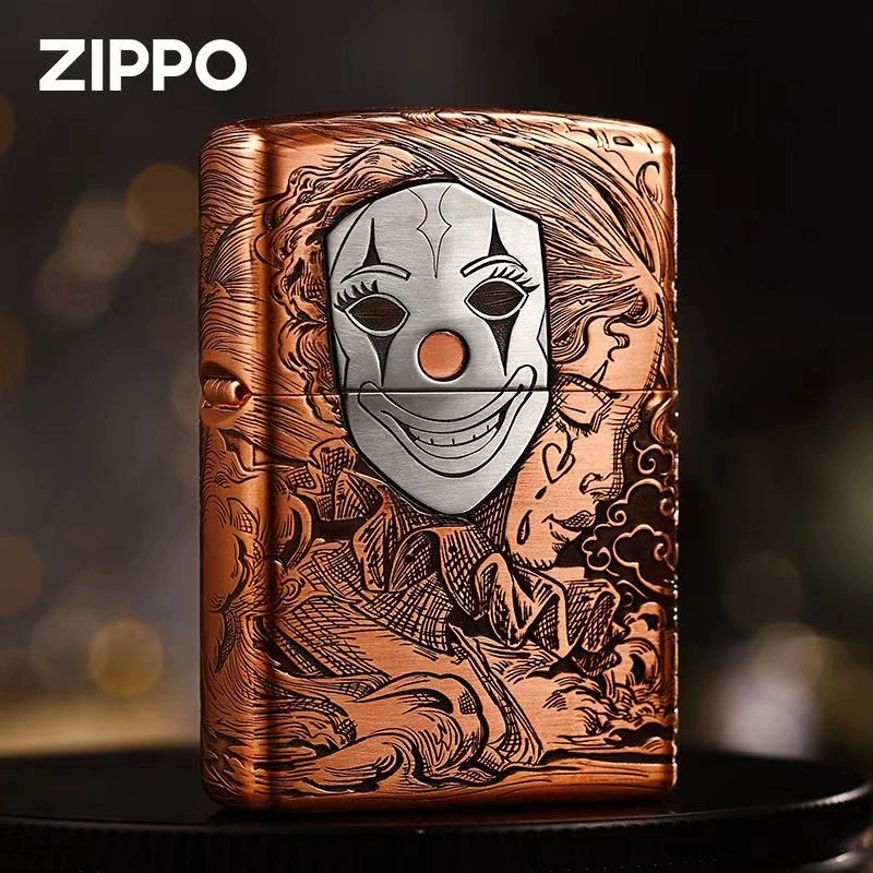 ZIPPO打火机正品原装紫铜套壳镶嵌面具人生 芝宝防风煤油火机礼物