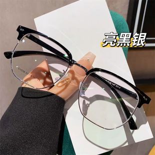复古半框超轻斯文眼镜男款近视可配度数痞帅超大框眼睛镜框架大脸