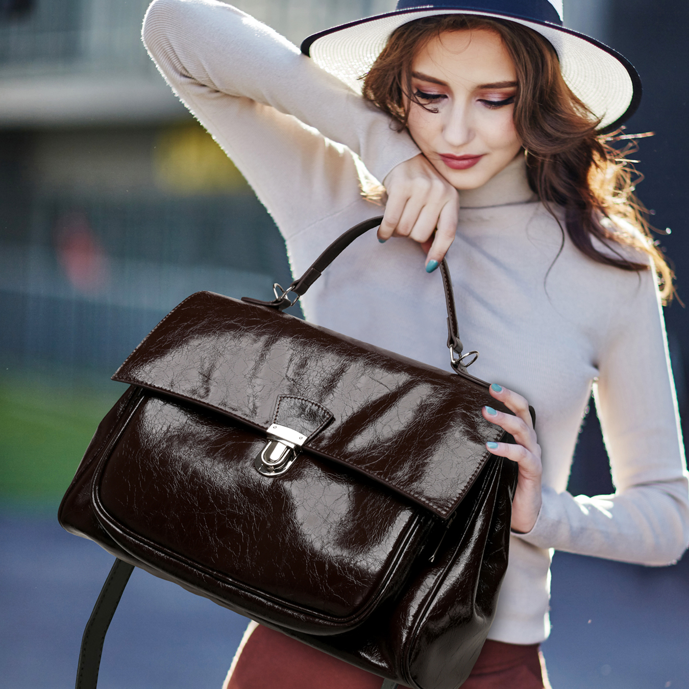 CCAMO单双肩两用潮流真皮邮差包