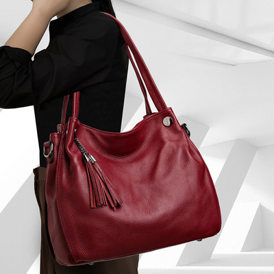 CCAMO真皮红色托特包单肩腋下包