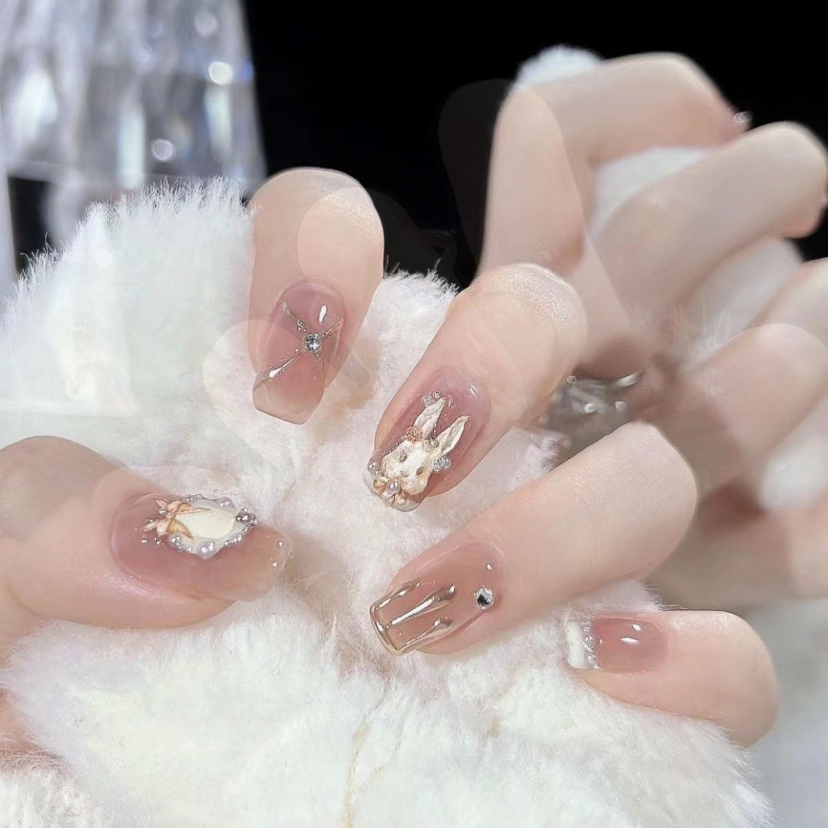 手工美甲穿戴甲假指甲贴片2023新款本命年兔子美甲洛可可兔可拆卸,彩妆/香水/美妆工具,穿戴甲/甲片,淘宝优惠券,粉丝福利购,淘宝优惠卷