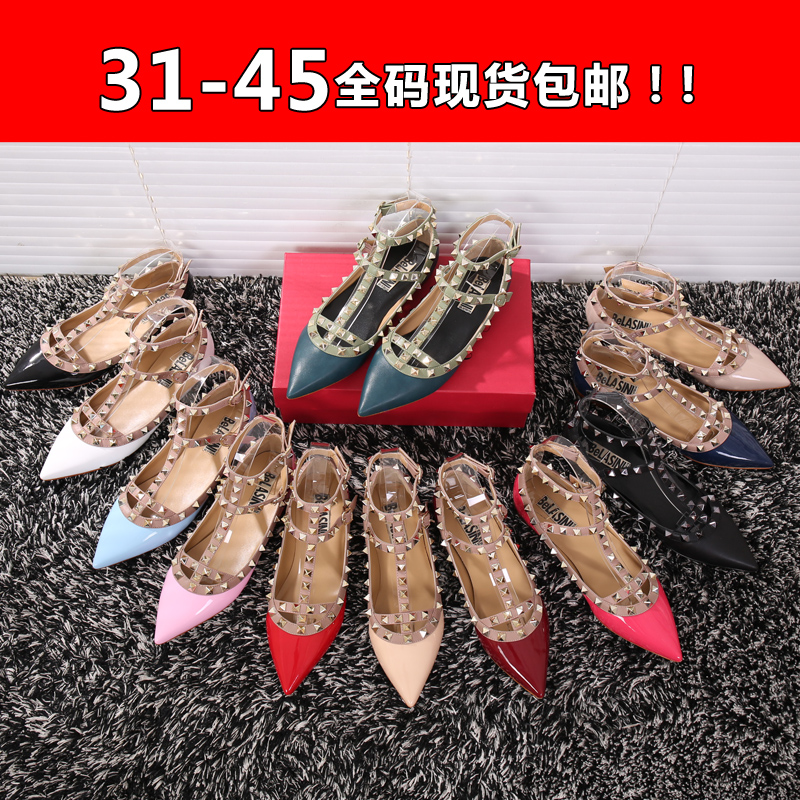 2021流行女鞋新品柳钉平跟鞋V家铆钉尖头平底鞋小码313233浅口鞋 Изображение 1 2021流行女鞋新品柳钉平跟鞋V家铆钉尖头平底鞋小码313233浅口鞋 Изображение 1