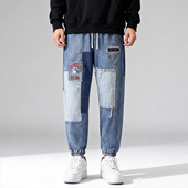 男女款 松紧腰束脚潮流休闲潮流补丁裤 唐老鸭联名able jeans牛仔裤