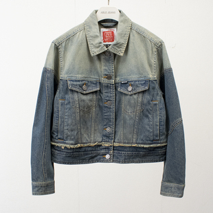 中国想象联名款ABLE JEANS女士水洗做旧复古短款翻领牛仔夹克外套
