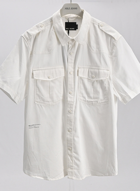超值ABLE JEANS短袖衬衫男薄款凉爽夏季青年工装休闲衬衣军绿白色