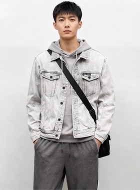 ABLE JEANS男女牛仔夹克宽松秋季浅灰色休闲长袖美式潮流外套百搭