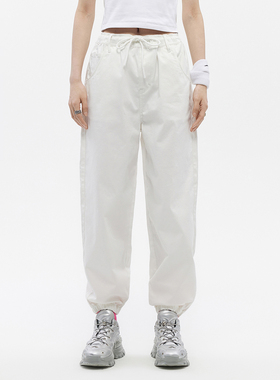 新款ABLE JEANS女士水洗松垮运动裤白色休闲束脚裤抽绳卫裤百搭
