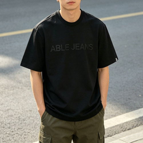 重磅AbleJeans落肩宽松黑色T恤