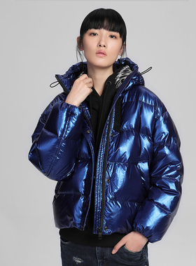 专柜新款ABLE JEANS女士冬季连帽短款羽绒服防寒白鸭绒亮面面包服