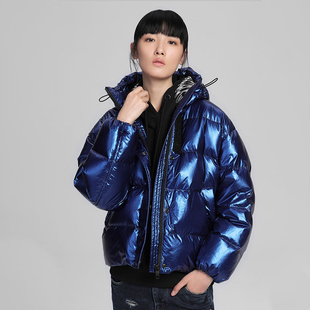 连帽短款 JEANS女士冬季 羽绒服防寒白鸭绒亮面面包服 ABLE 专柜新款