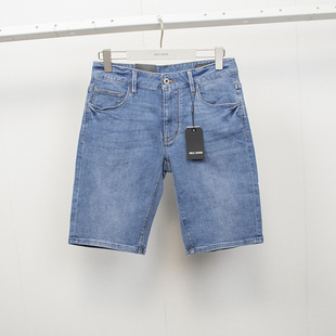 弹力水洗浅靛蓝短裤 23夏季 直筒五分裤 ABLEJEANS男经典 潮 牛仔中裤
