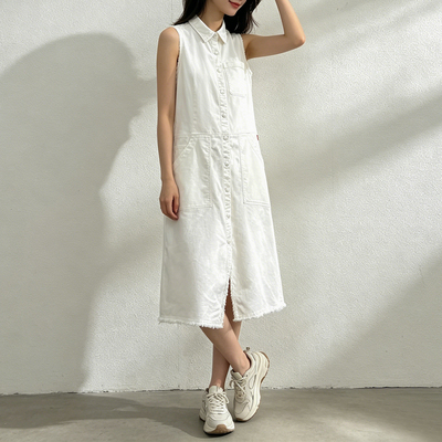 ABLEJEANS白色牛仔无袖衬衫裙