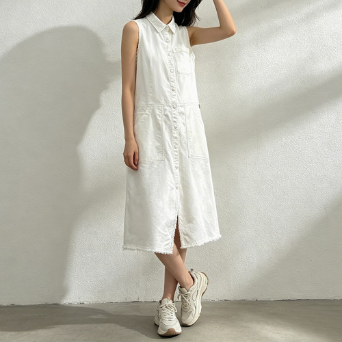 ABLEJEANS白色牛仔无袖衬衫裙