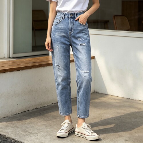 闭眼入高腰牛仔裤女裤显瘦锥形裤