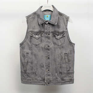 牛仔外套时尚 新款 无袖 JEANS男女牛仔背心中性款 马甲 联名翻领ABLE