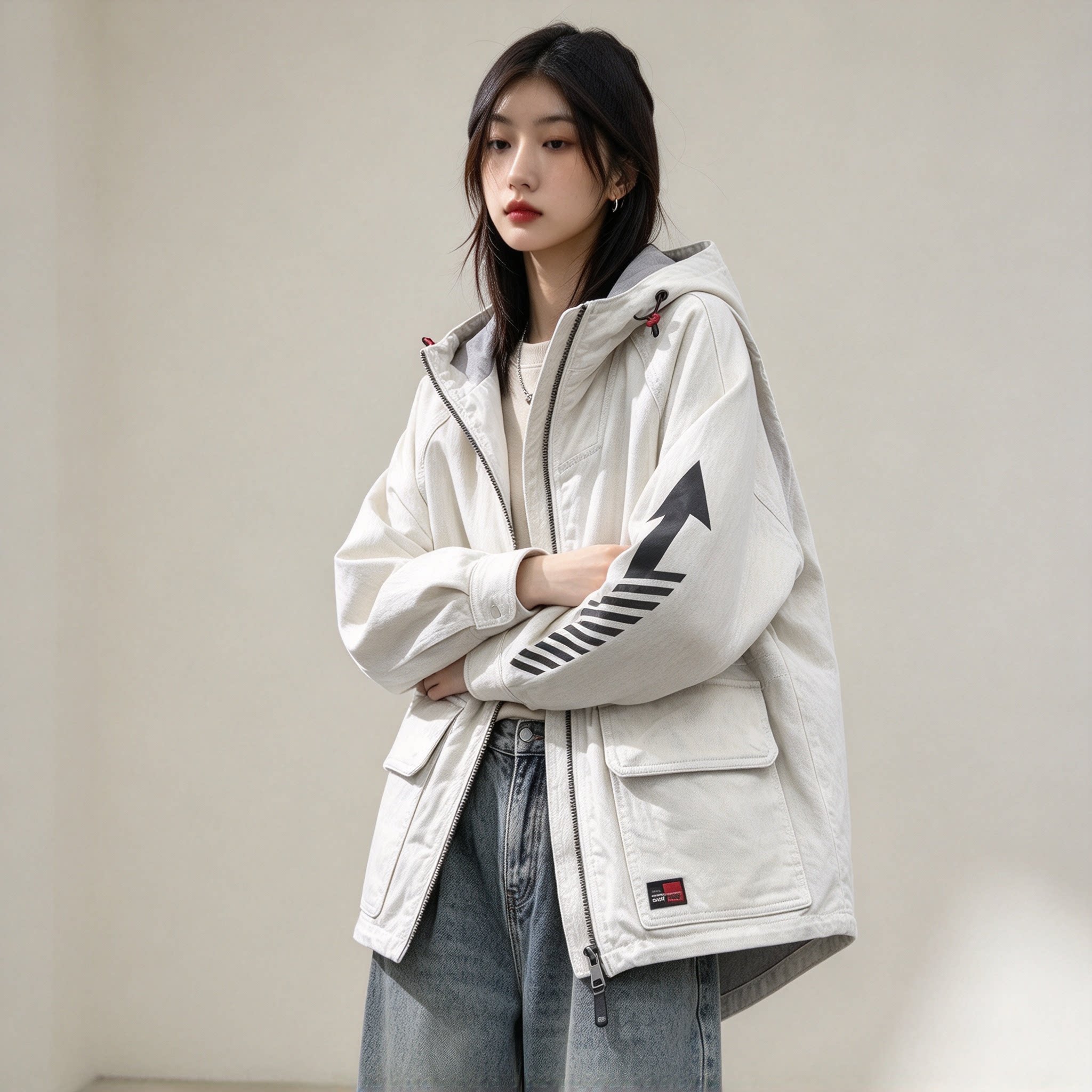 ABLEJEANS牛仔连帽风衣潮宽松