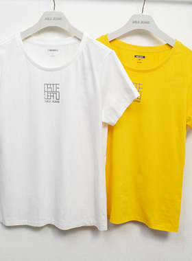 中国想象新款ABLE JEANS女T恤夏季圆领纯棉短袖体恤衫白色黄色潮
