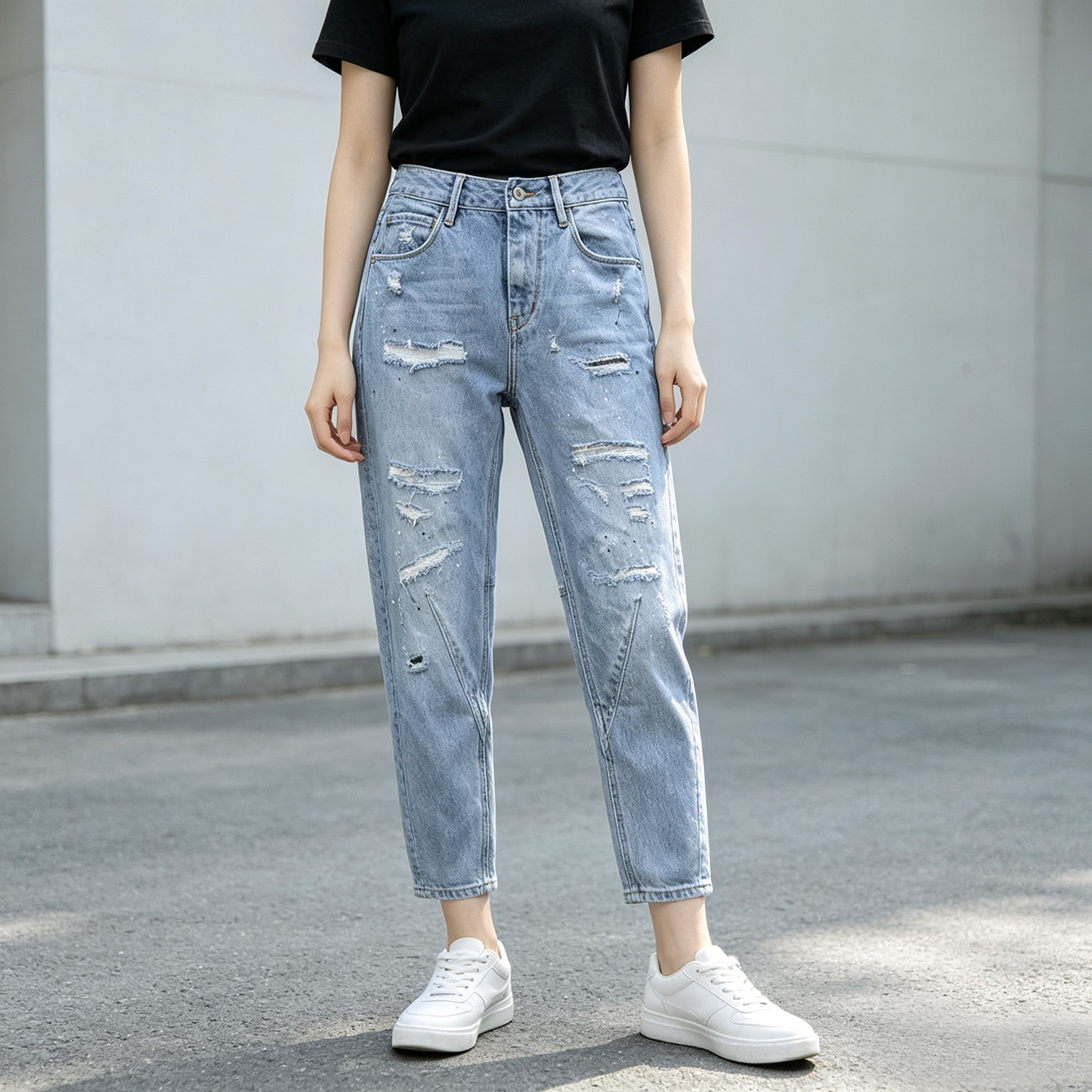 ABLEJEANS男女泼墨锥形牛仔裤图片