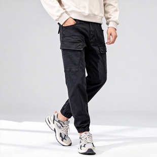 牛仔裤 黑色工装 able jeans男束脚裤 潮流 很有型 多口袋休闲裤 秋季